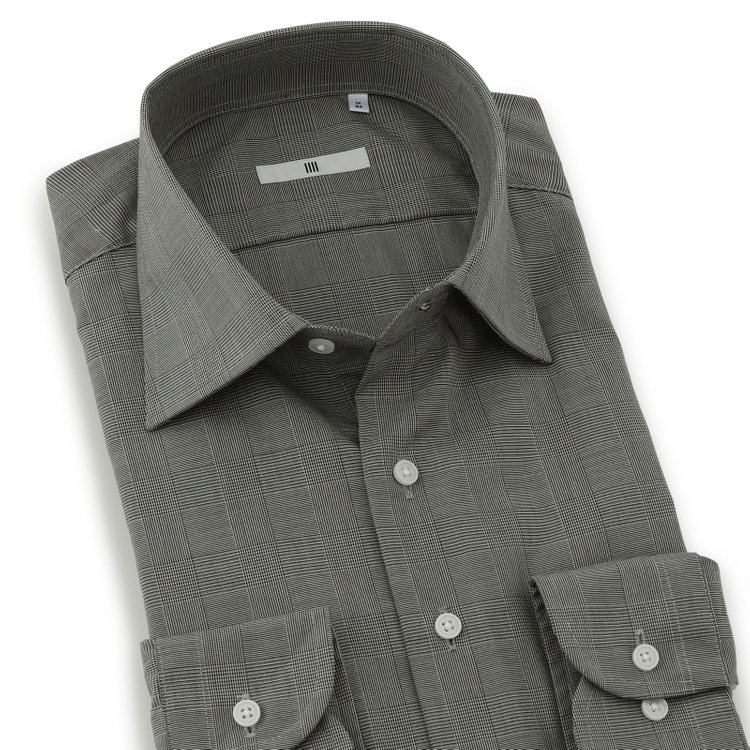 シルバーライン 【発送在庫あり】【SILVER LINE】【形態安定】ワイドカラーワイシャツ/ブラウングレー×チェック グレー中間