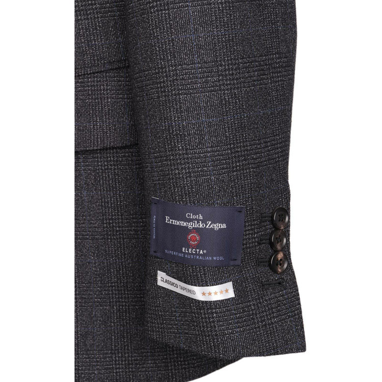 スーツセレクト 【発送在庫あり】【CLASSICO TAPERED】【秋冬】2釦シングルスーツ 1タック/グレー×グレンチェックオーバーペン/Ermenegildo Zegna ELECTA woven in italy グレー系(灰)