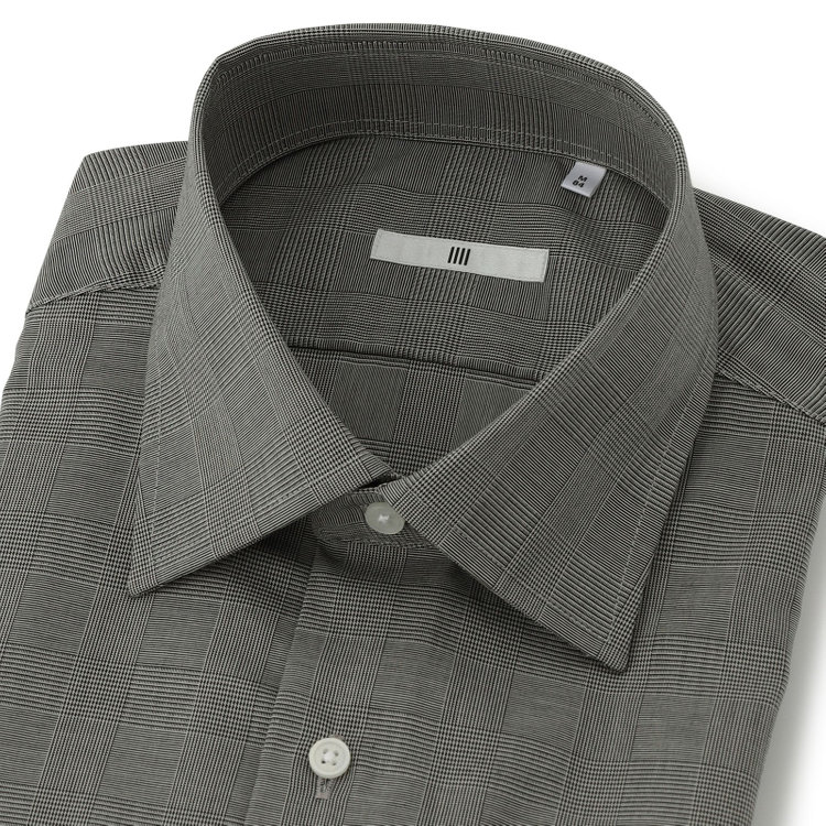 シルバーライン 【発送在庫あり】【SILVER LINE】【形態安定】ワイドカラーワイシャツ/ブラウングレー×チェック グレー中間