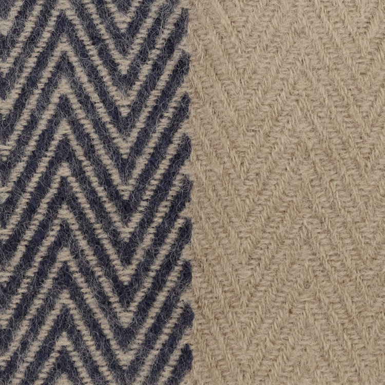 スーツセレクト ウールブレンド大判マフラー/サンドブラウン＆ネイビー×ヘリンボーン/70cm×190cm 茶淡色