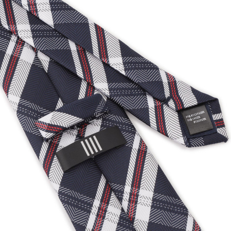 シルバーライン 【BLACK LINE】ポリエステルシルクチェックネクタイ 7.5cm幅/ネイビー その他