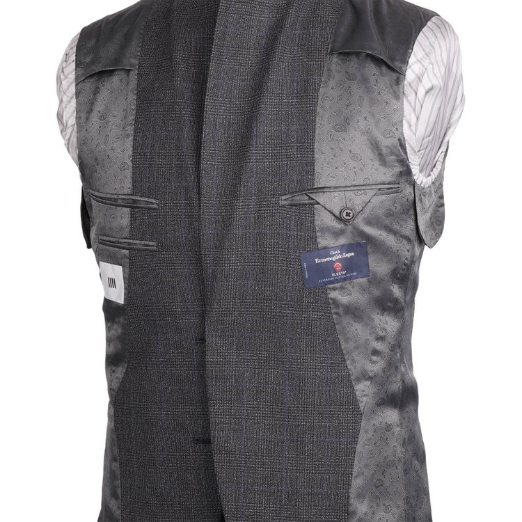 スーツセレクト 【発送在庫あり】【CLASSICO TAPERED】【秋冬】2釦シングルスーツ 1タック/グレー×グレンチェックオーバーペン/Ermenegildo Zegna ELECTA woven in italy グレー系(灰)