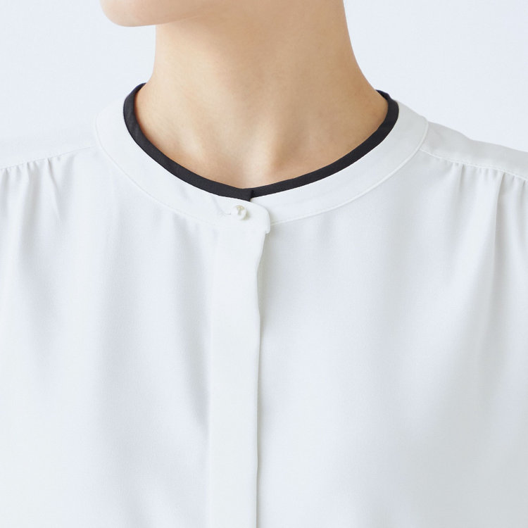 シルバーライン 【発送在庫あり】【SILVER LINE/5分袖】バンドカラーブラウス/ホワイト 白