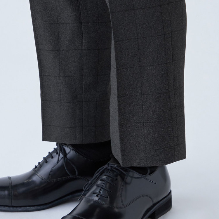 ブラックライン 【SLIM TAPERED】【秋冬】ポリエステル0タックテーパードパンツ/グレー×ウィンドペン/ウエストムーブ/ウォッシャブル/4S SUSTAINABILITY&ECOLOGY FABRIC/裾上げ済み仕様 グレー中間