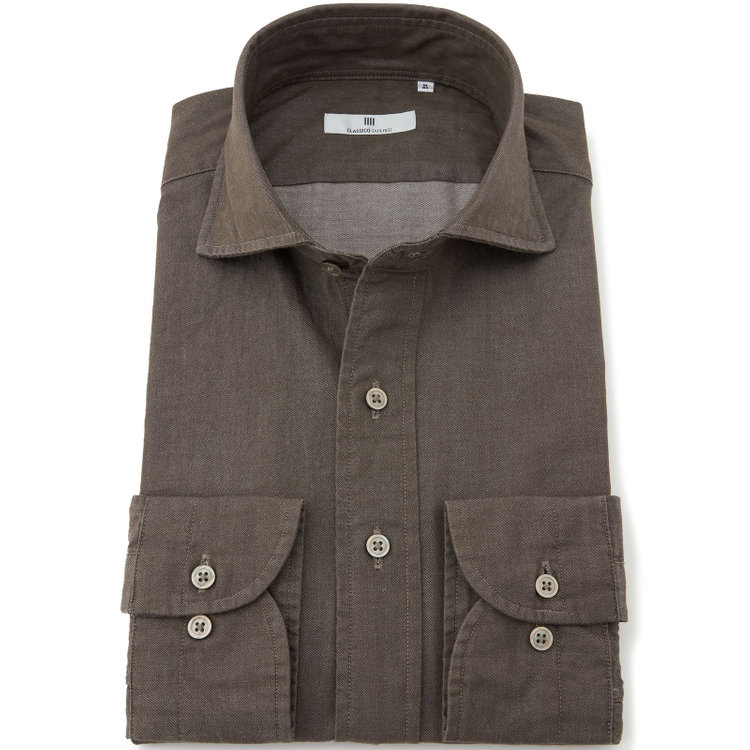 シルバーライン 【発送在庫あり】【CLASSICO TAPERED】ワイドカラーワイシャツ/ブラウン/インディゴ染 茶中間