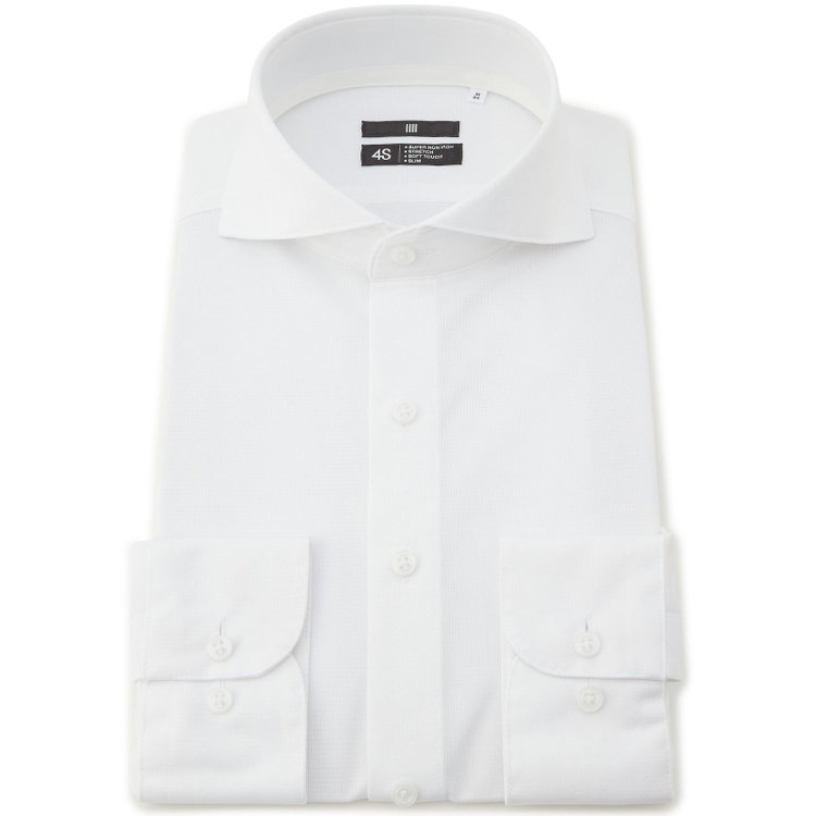 【発送在庫あり】【WEB限定】【BLACK LINE】ホリゾンタルワイドワイシャツ/ホワイト×ドビー/「4S」スーパーノンアイロン・ストレッチ