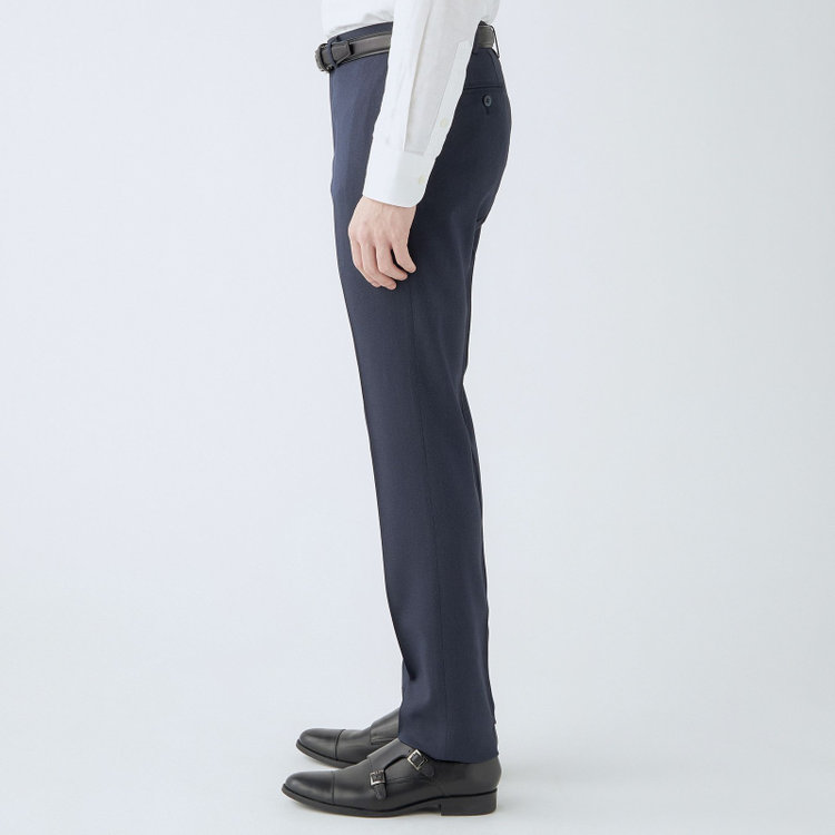 ブラックライン 【SLIM TAPERED】【秋冬】【4S】ポリエステルパンツ 0タック/ネイビー/ウォッシャブル素材/ストレッチ/スーパーノンアイロン/ウエストムーブ仕様/※裾上げ必要 紺中間