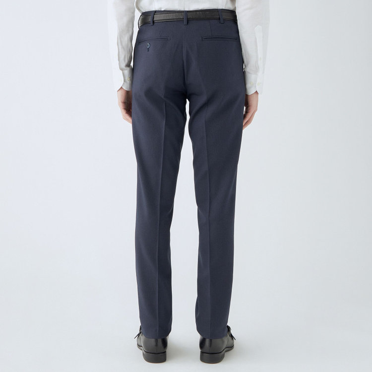 ブラックライン 【SLIM TAPERED】【秋冬】【4S】ポリエステルパンツ 0タック/ネイビー/ウォッシャブル素材/ストレッチ/スーパーノンアイロン/ウエストムーブ仕様/※裾上げ必要 紺中間