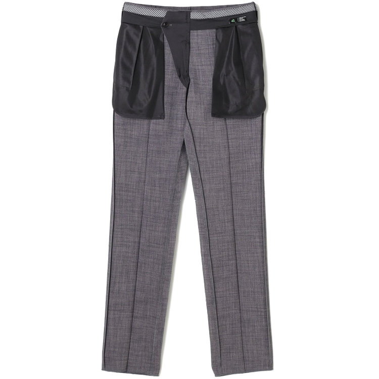 ブラックライン 【SLIM TAPERED】【春夏】0タックテーパードパンツ/グレー×スラブ/ウエストムーブ/4S SUSTAINABILITY&ECOLOGY FABRIC「ウォッシャブル」「ストレッチ」/※裾直し必要 グレー中間