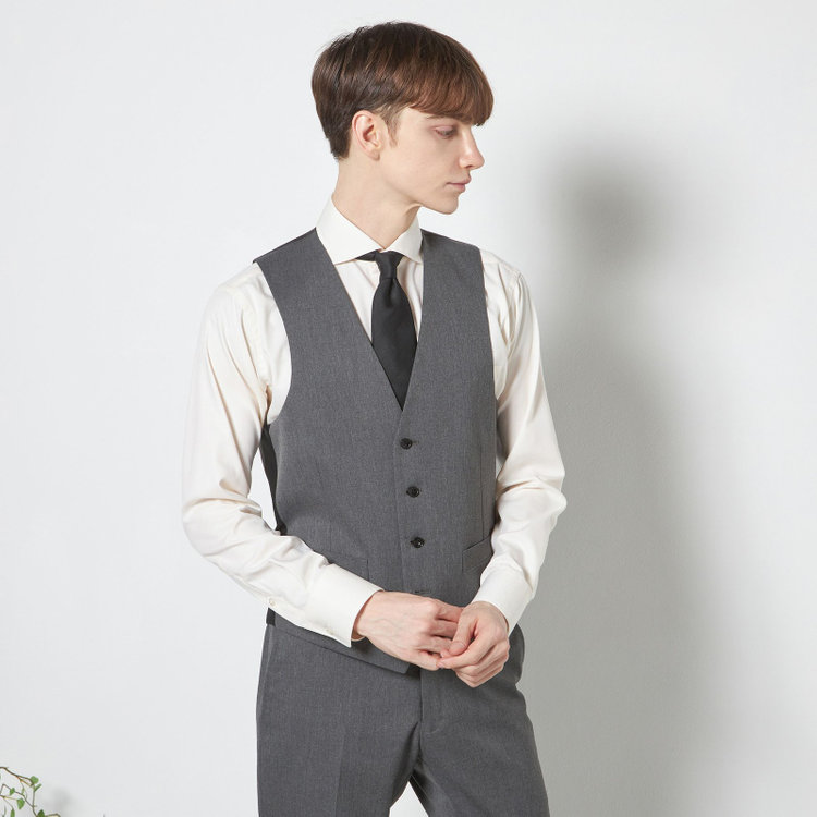 ブラックライン 【SLIM TAPERED_2】【年間】2釦シングルスリーピーススーツ 0タック/グレー/ウエストシャーリング/4S SUSTAINABILITY&ECOLOGY FABRIC/※パンツ裾上げ済仕様 グレー中間