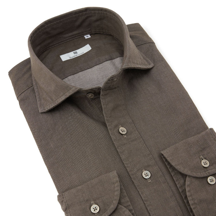 シルバーライン 【発送在庫あり】【CLASSICO TAPERED】ワイドカラーワイシャツ/ブラウン/インディゴ染 茶中間