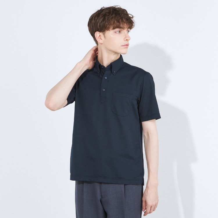 シルバーライン 【RBC/五分袖】ボタンダウンビズポロシャツ プルオーバータイプ/ネイビー/4S コットンブレンド 青濃色