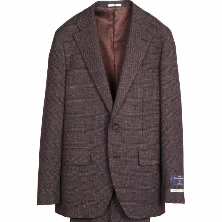 スーツセレクト 【発送在庫あり】【CLASSICO TAPERED】【秋冬】2釦シングルスーツ 1タック/ブラウン×グレンチェックオーバーペン/Ermenegildo Zegna ELECTA woven in italy ブラウン系(茶)