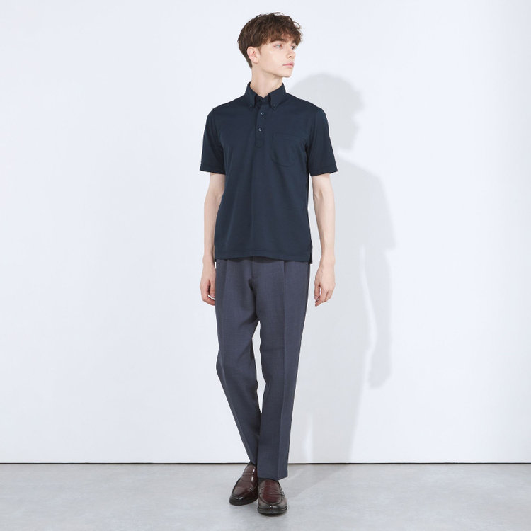 シルバーライン 【RBC/五分袖】ボタンダウンビズポロシャツ プルオーバータイプ/ネイビー/4S コットンブレンド 青濃色