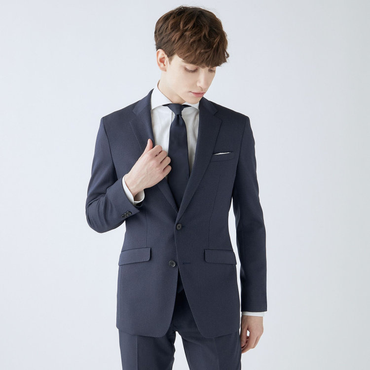 ブラックライン 【SLIM TAPERED_2】【年間】2釦シングルスーツ 0タック/ネイビー/ウエストシャーリング/4S/※パンツ裾上げ済仕様 紺濃色