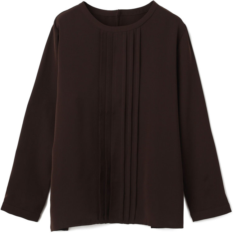 【WEB限定/OUTLET/汚れ・キズ等有】【SL/9分袖】ラウンドネックピンタックブラウス/ブラウン