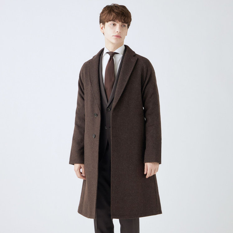 ブラックライン 【SL】ウールブレンド ラグランチェスターコート/ブラウン×チェック/RE:NEWOOL ブラウン系(茶)