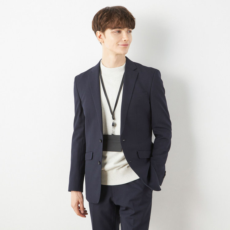 ブラックライン 【SLIM TAPERED_2】【年間】2釦シングルテーパードパンツスーツ 0タック/ネイビー×シャドーストライプ/ウエストシャーリング/4S/※パンツ裾上げ済仕様 紺中間