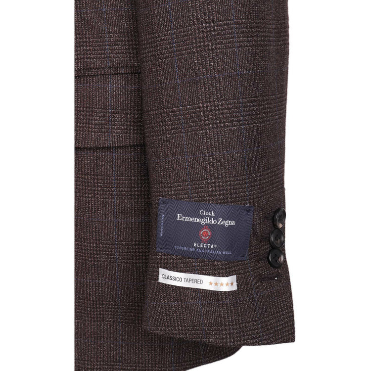スーツセレクト 【発送在庫あり】【CLASSICO TAPERED】【秋冬】2釦シングルスーツ 1タック/ブラウン×グレンチェックオーバーペン/Ermenegildo Zegna ELECTA woven in italy ブラウン系(茶)