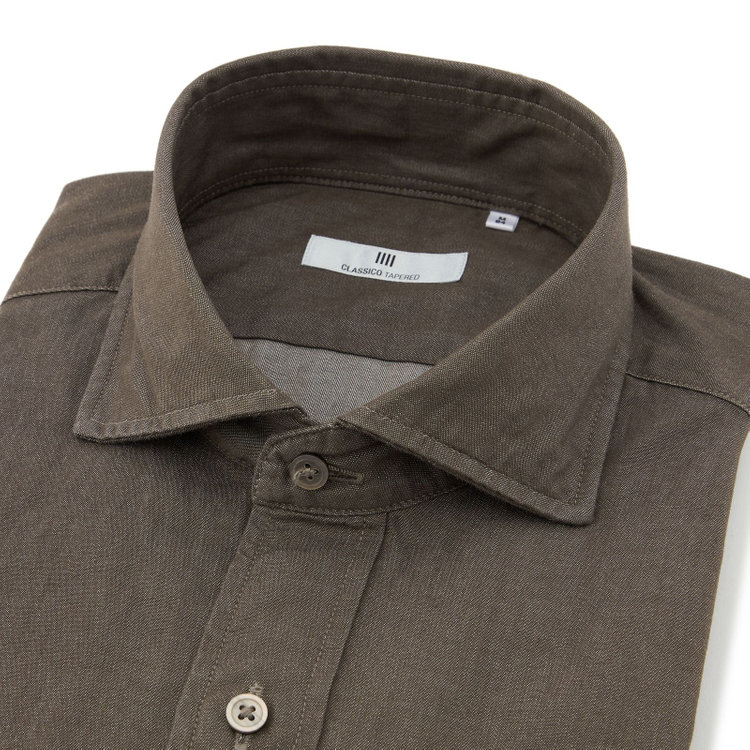 シルバーライン 【発送在庫あり】【CLASSICO TAPERED】ワイドカラーワイシャツ/ブラウン/インディゴ染 茶中間
