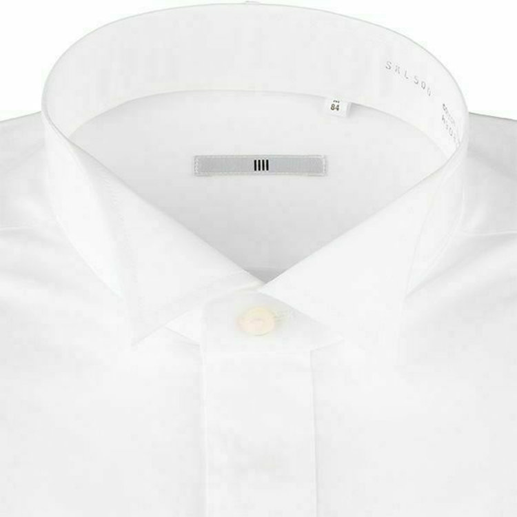 SUIT SELECT　アウトレット 【WEB限定/OUTLET/汚れ・変色・キズ等有】【SL-4】ウイングカラードレスワイシャツ/ホワイト×ブロード/ダブルカフス(ゴムカフス付) 白