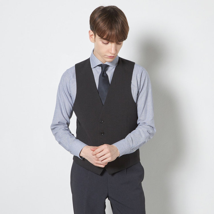【SLIM TAPERED_2】【春夏】リバーシブルジレ(ベスト)/ブラック＆グレー/4S SUSTAINABILITY&ECOLOGY FABRIC