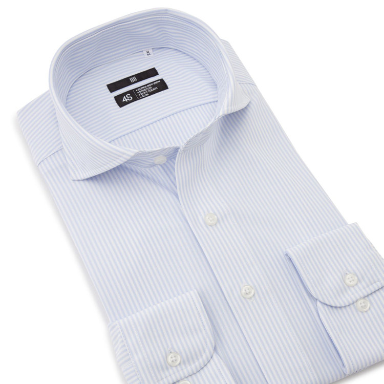 ブラックライン 【発送在庫あり】【BLACK LINE】ホリゾンタルワイドワイシャツ/サックス＆ホワイト×ストライプ/「4S」スーパーノンアイロン・ストレッチ 青淡色