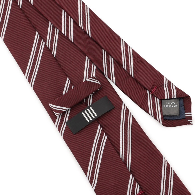 ブラックライン 【BLACK LINE】シルクブレンドストライプネクタイ 7.5cm幅/ワイン×ホワイト その他