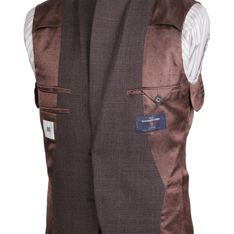 スーツセレクト 【発送在庫あり】【CLASSICO TAPERED】【秋冬】2釦シングルスーツ 1タック/ブラウン×グレンチェックオーバーペン/Ermenegildo Zegna ELECTA woven in italy ブラウン系(茶)
