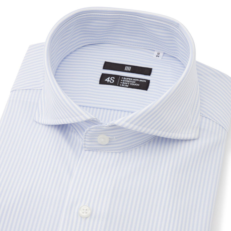 ブラックライン 【発送在庫あり】【BLACK LINE】ホリゾンタルワイドワイシャツ/サックス＆ホワイト×ストライプ/「4S」スーパーノンアイロン・ストレッチ 青淡色