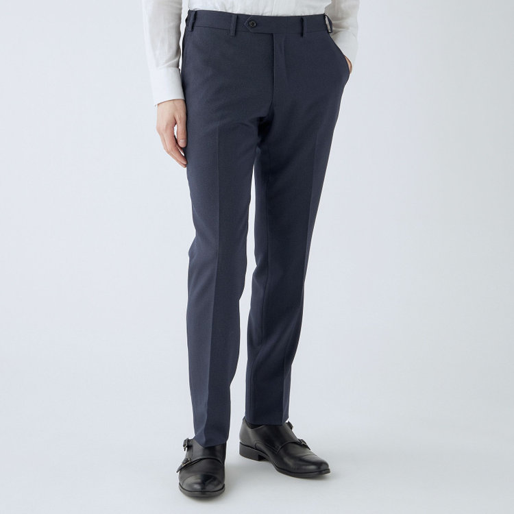 ブラックライン 【SLIM TAPERED_2】【年間】2釦シングルスーツ 0タック/ネイビー/ウエストシャーリング/4S/※パンツ裾上げ済仕様 紺濃色