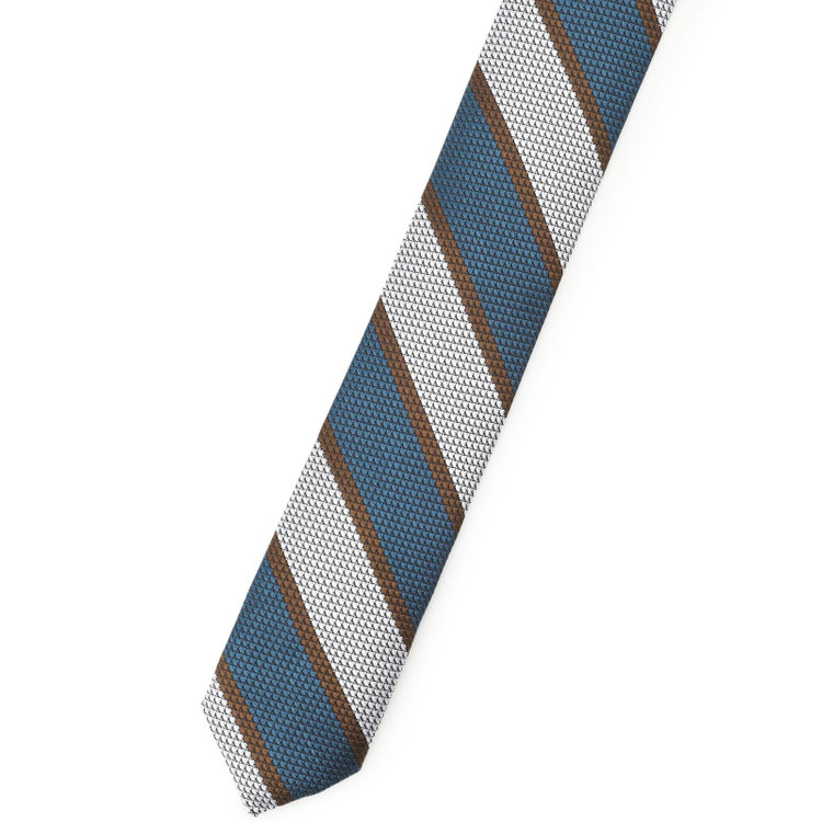 シルバーライン 【SILVER LINE】ストライプネクタイ 8.0cm幅/ネイビーブルー×ブラウン×シルバー その他