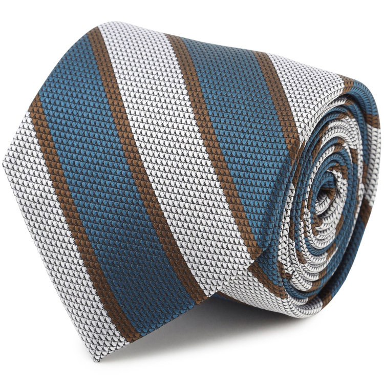 シルバーライン 【SILVER LINE】ストライプネクタイ 8.0cm幅/ネイビーブルー×ブラウン×シルバー その他