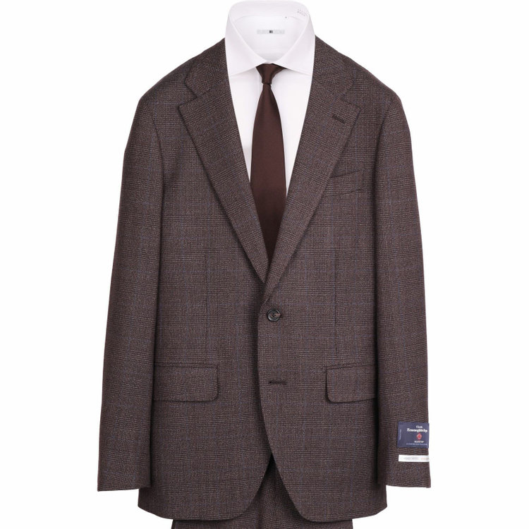 スーツセレクト 【発送在庫あり】【CLASSICO TAPERED】【秋冬】2釦シングルスーツ 1タック/ブラウン×グレンチェックオーバーペン/Ermenegildo Zegna ELECTA woven in italy ブラウン系(茶)
