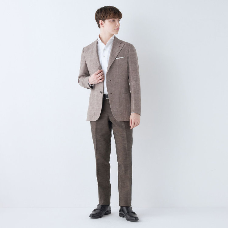 シルバーライン 【CLASSICO TAPERED】【春夏】リネンウール3釦段返りシングルジャケット/ベージュ/パッチポケット/MARZOTTO 茶淡色