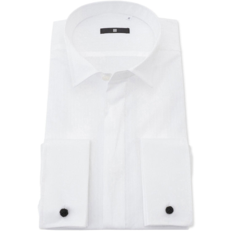 SUIT SELECT　アウトレット 【WEB限定/OUTLET/汚れ・キズ等有】【BL-3】ウイングカラードレスワイシャツ/ホワイト×ドビーストライプ【BL-3】ウイングカラードレスワイシャツ/ホワイト×ドビーストライプ/ダブルカフス仕様 白