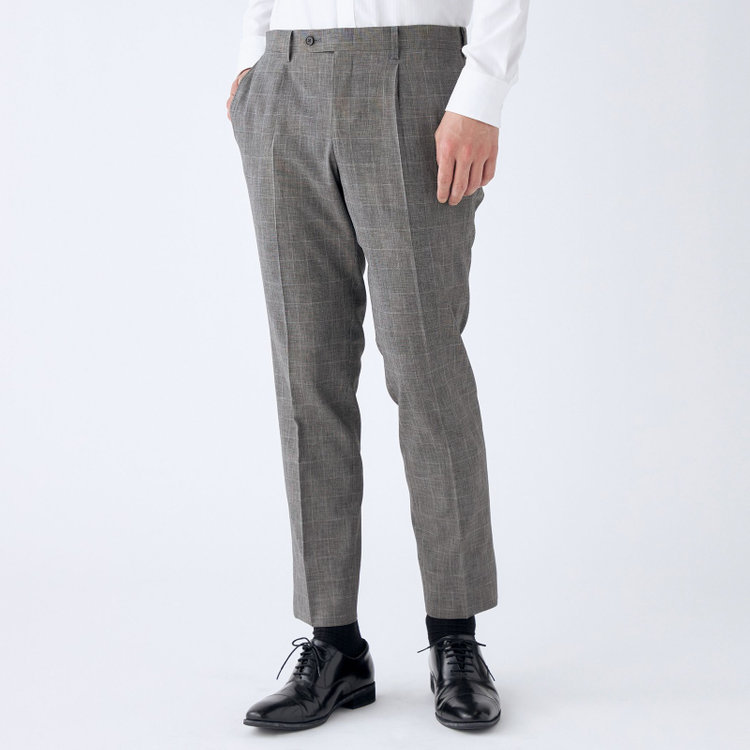 シルバーライン 【CLASSICO TAPERED】【春夏】1タックテーパードパンツ/グレー×チェック/ウエストムーブ/ウォッシャブル/4S SUSTAINABILITY&ECOLOGY FABRIC/※裾上げ済仕様 グレー中間