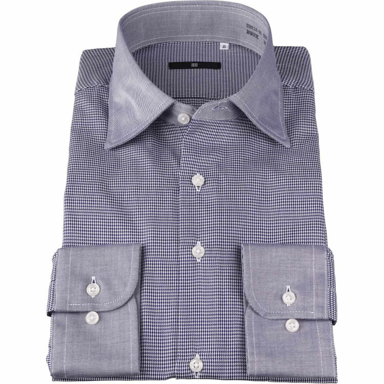 ブラックライン 【BLACK LINE】【形態安定】クレリックワイドカラードレスワイシャツ/襟袖口：ブルー+ブルー×ハウンドトゥース ブルー系(青)