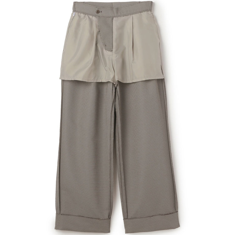 シルバーライン 【SL】【春夏】ワイドパンツ/ブラウン×チェック/ウエストシャーリング/ウォッシャブル/裾上げ済仕様 青淡色