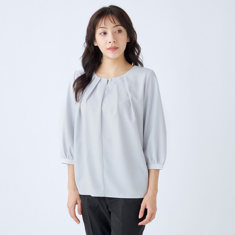 シルバーライン 【SILVER LINE/7分袖】前後2WAYクルーネックプルオーバー/グレー/「ウォッシャブル可能」「2WAYストレッチ」「防シワ」「UV加工」「接触冷感」 グレー淡色