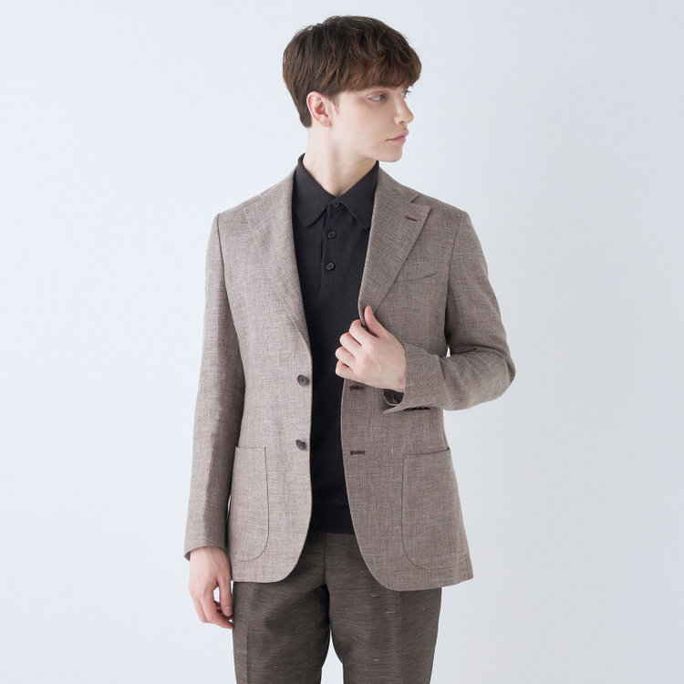 シルバーライン 【CLASSICO TAPERED】【春夏】リネンウール3釦段返りシングルジャケット/ベージュ/パッチポケット/MARZOTTO 茶淡色