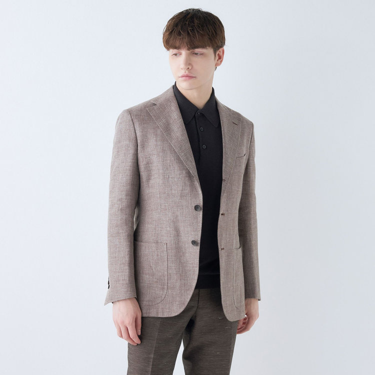 シルバーライン 【CLASSICO TAPERED】【春夏】リネンウール3釦段返りシングルジャケット/ベージュ/パッチポケット/MARZOTTO 茶淡色