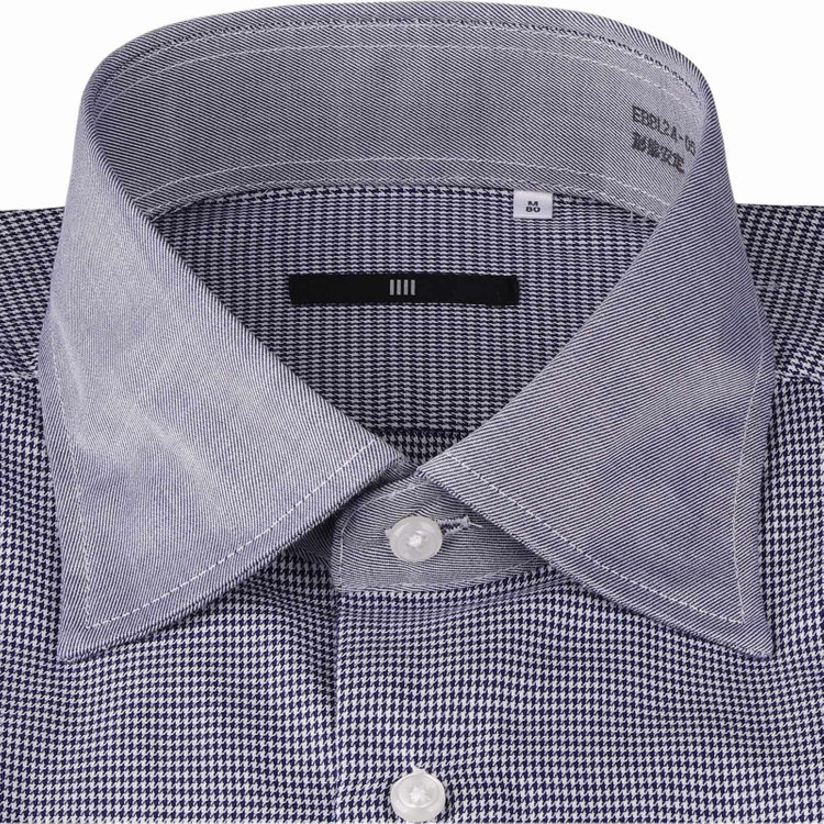 ブラックライン 【BLACK LINE】【形態安定】クレリックワイドカラードレスワイシャツ/襟袖口：ブルー+ブルー×ハウンドトゥース ブルー系(青)