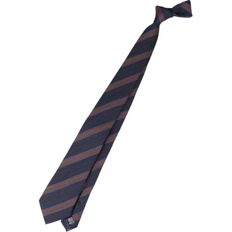 ブラックライン 【BLACK LINE】ウールシルクストライプネクタイ 7.5cm幅/ネイビー×ブラウン/Finest fabrics by COMO ITALY その他