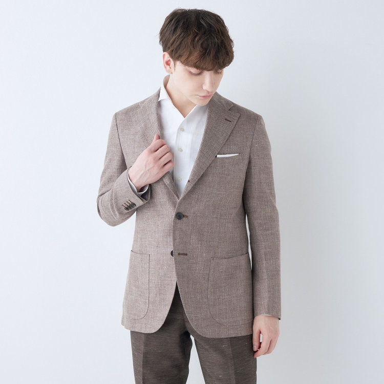 シルバーライン 【CLASSICO TAPERED】【春夏】リネンウール3釦段返りシングルジャケット/ベージュ/パッチポケット/MARZOTTO 茶淡色