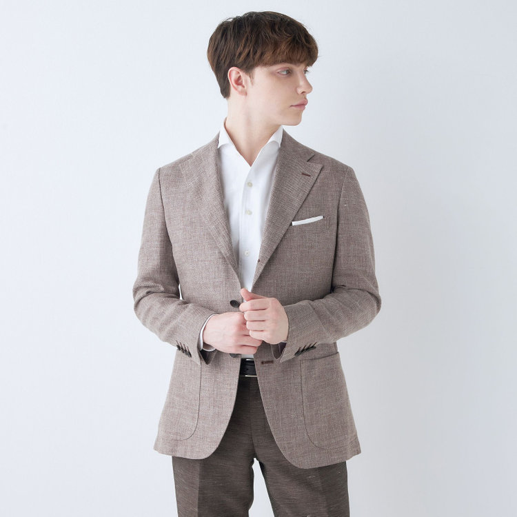 シルバーライン 【CLASSICO TAPERED】【春夏】リネンウール3釦段返りシングルジャケット/ベージュ/パッチポケット/MARZOTTO 茶淡色