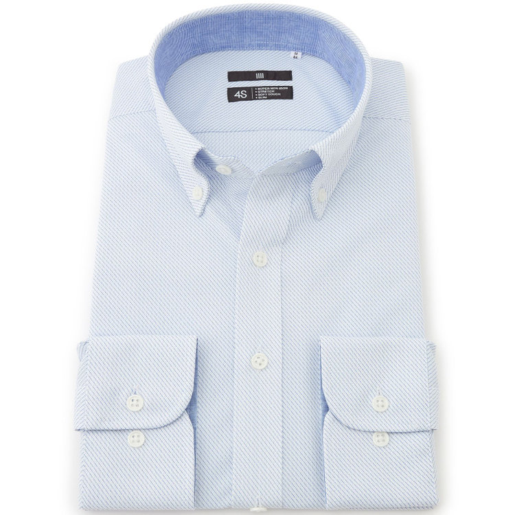 ブラックライン 【発送在庫あり】【BLACK LINE】ボタンダウンワイシャツ/ホワイト×ブルーツイル/襟袖裏別布/「氷撃」冷感PRINT「4S」スーパーノンアイロン・ストレッチ 青中間