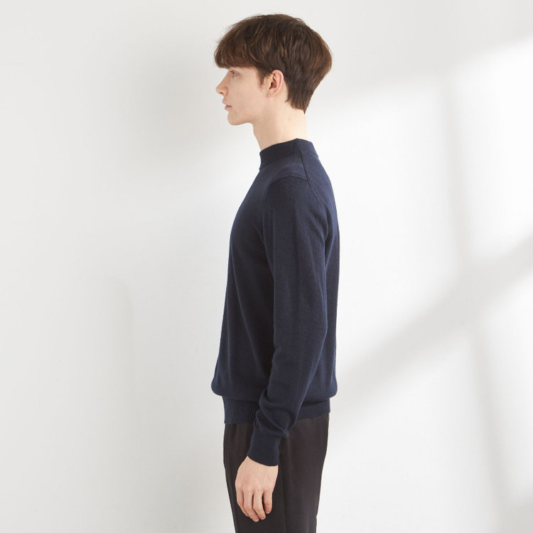 スーツセレクト 【RBC】【秋冬】ウールモックネックニットセーター/ネイビー/ZEGNA BARUFFA/マシンウォッシャブル 紺中間