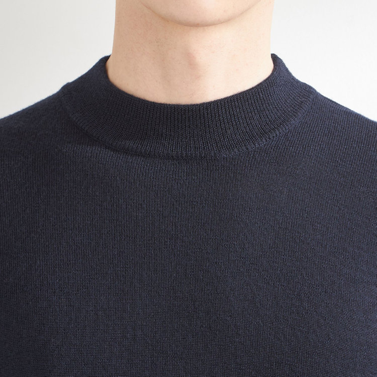 スーツセレクト 【RBC】【秋冬】ウールモックネックニットセーター/ネイビー/ZEGNA BARUFFA/マシンウォッシャブル 紺中間