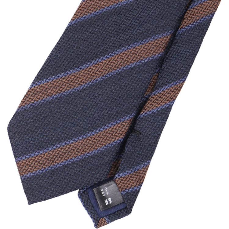 ブラックライン 【BLACK LINE】ウールシルクストライプネクタイ 7.5cm幅/ネイビー×ブラウン/Finest fabrics by COMO ITALY その他
